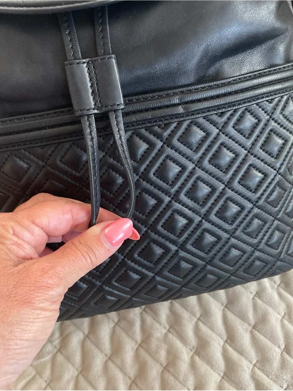 Tory Burch Black Quilted Leather Backpack